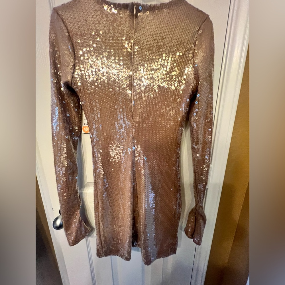 NWT Chicways Beige Sequin Long Sleeve Mini Dress, size medium - Picture 6 of 6